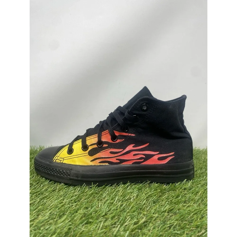Converse Chuck Taylor All Star Black Shoes Flames Sneakers Grunge Men's Size 6